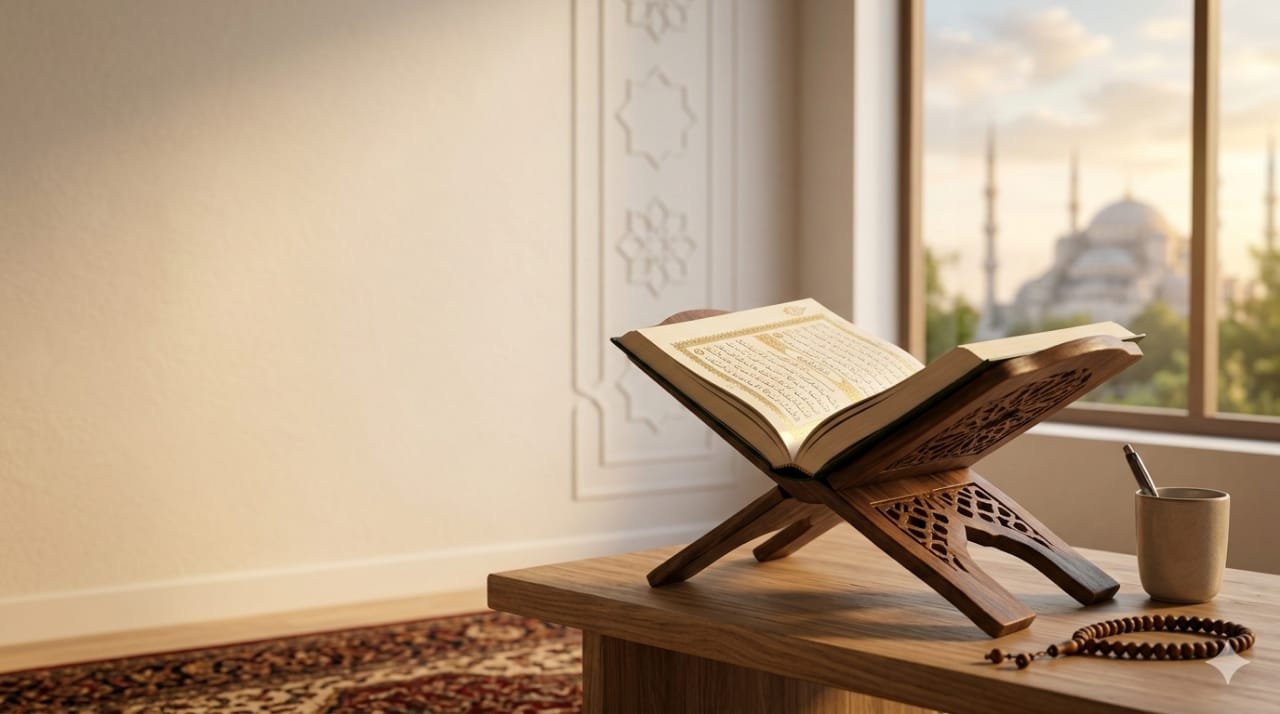 Student learning Quran online